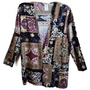 Blair Boutique Women's Jacket Size 16 Blue Floral Long Sleeve Soft Blazer USA